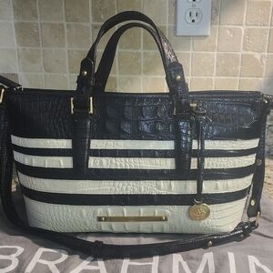 Brahmin Black and White Croc-Embossed Women's Bag